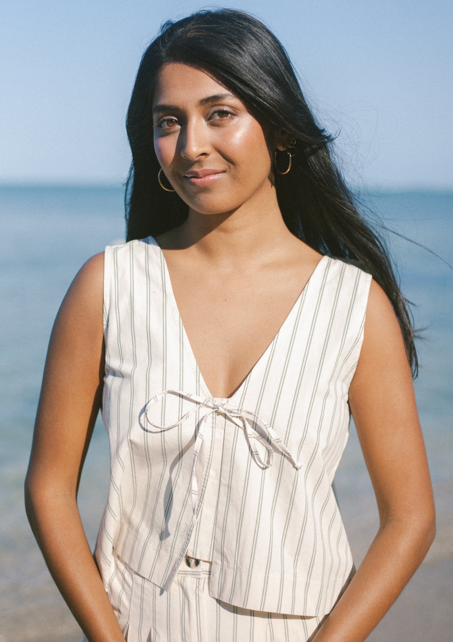 LIZ TOP - TEAL STRIPES