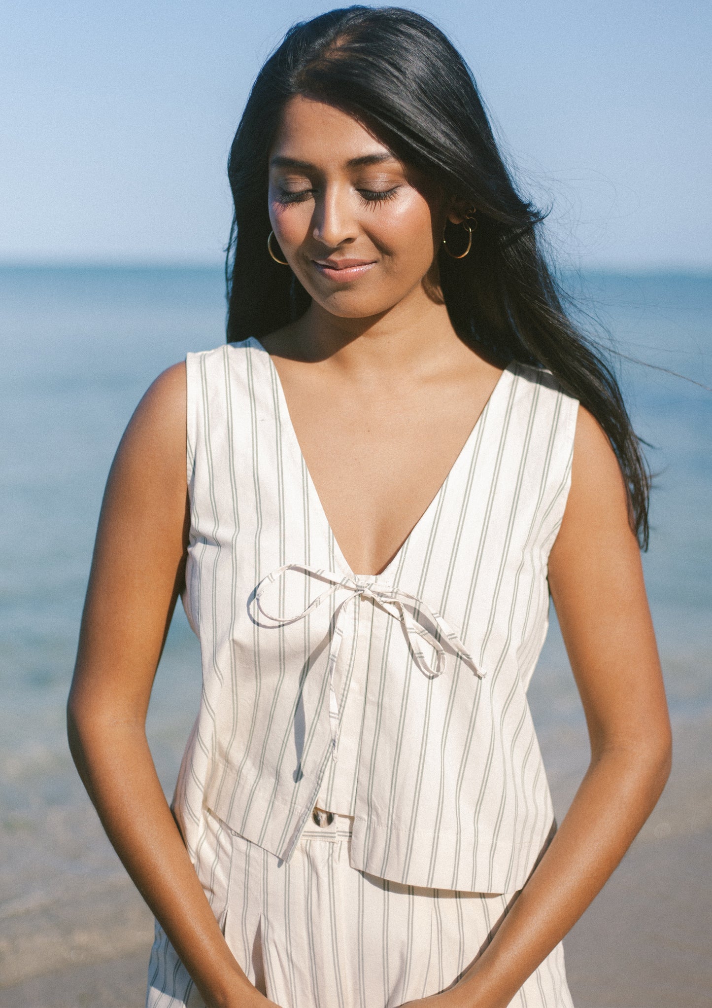 LIZ TOP - TEAL STRIPES