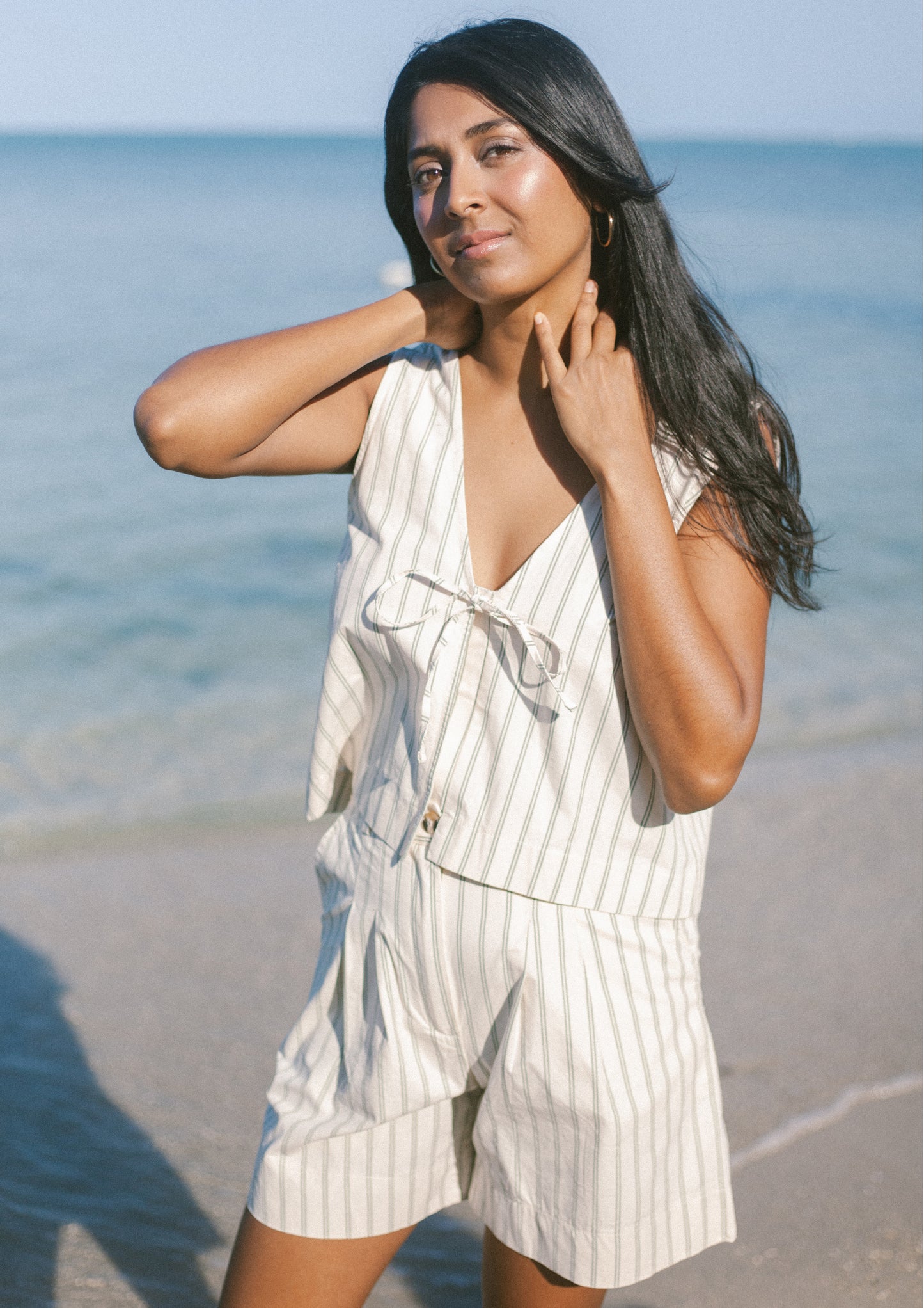 LIZ SHORT - TEAL STRIPES