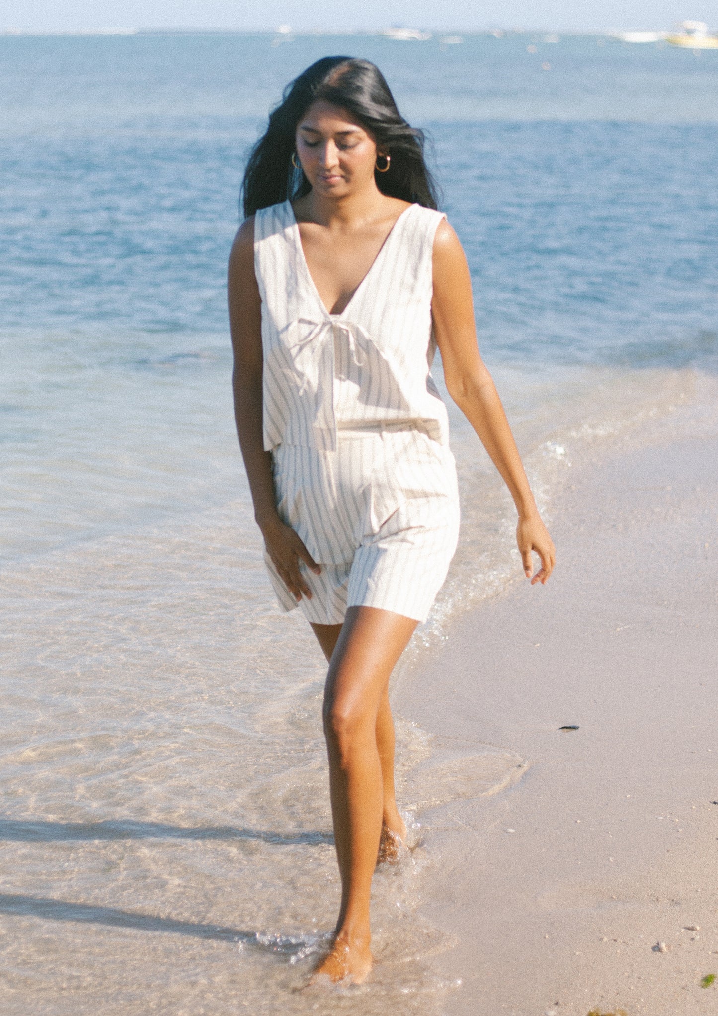 LIZ SHORT - TEAL STRIPES