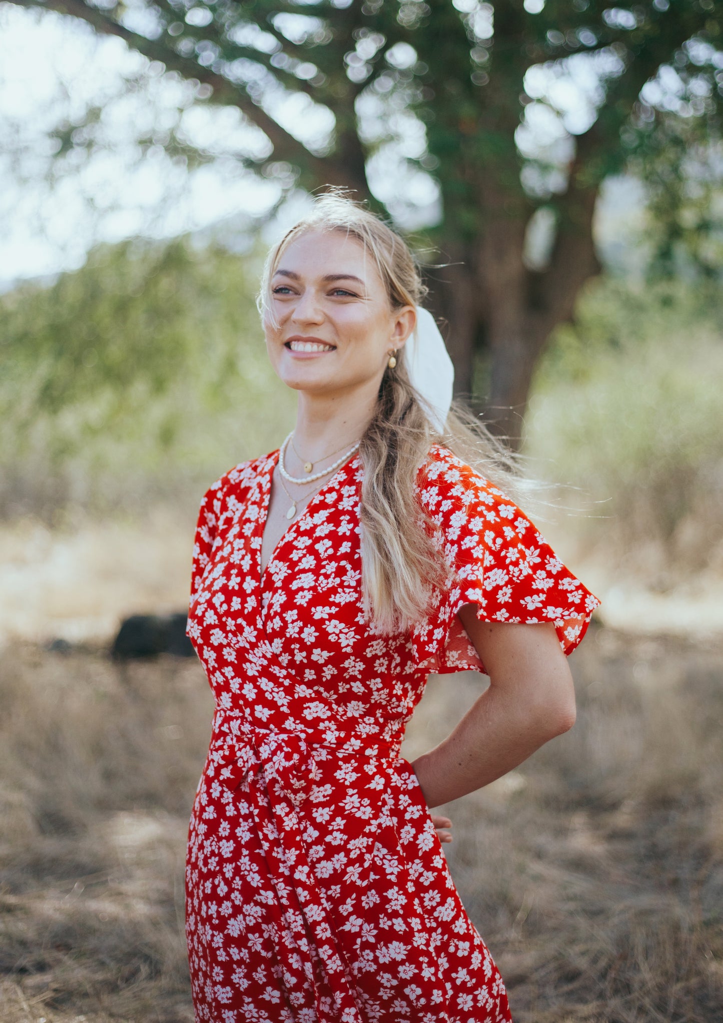 Noémie midi dress in red floral