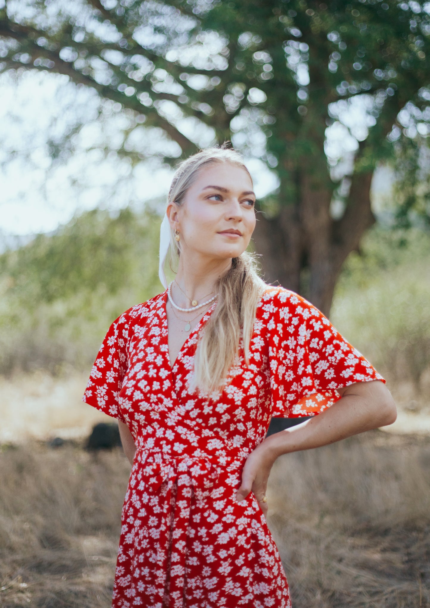 Noémie midi dress in red floral