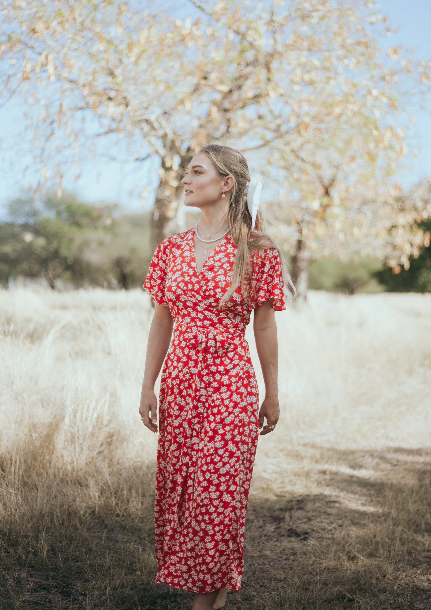 Noémie midi dress in red floral